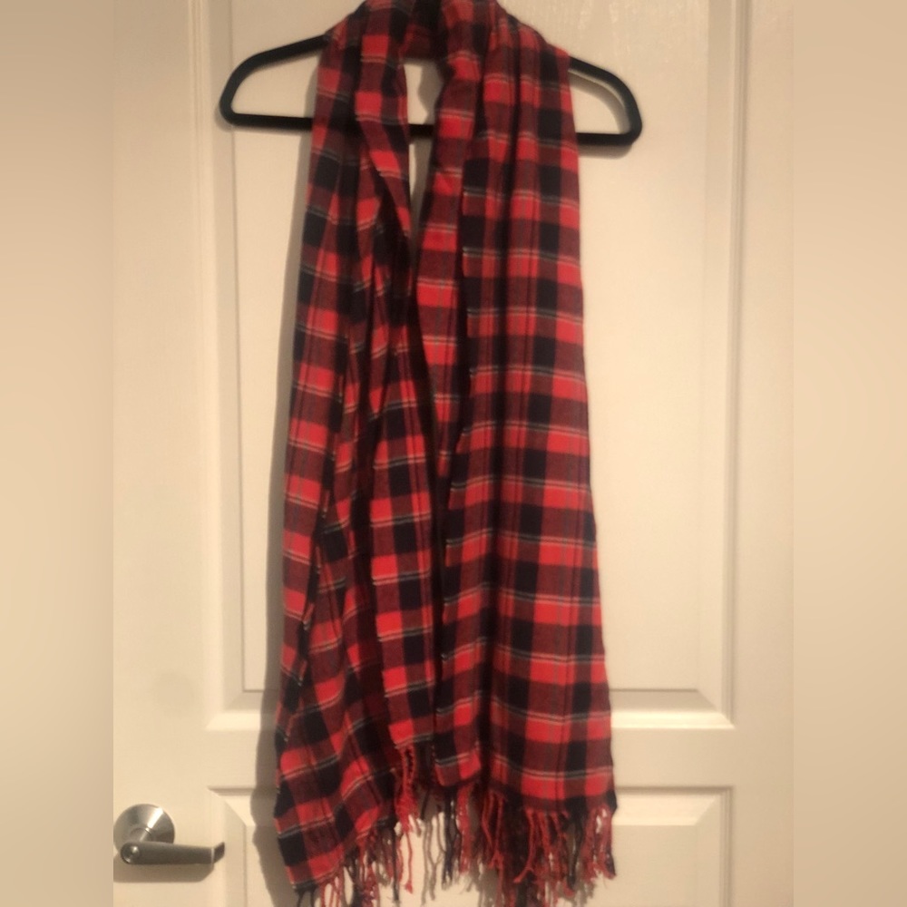 J. Crew Holiday Scarf Red, Blue, White and Green with fringed ends